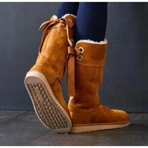 UGG KoolaBurra 7 Tan Boots Leather Fleece Lined‎ Back Lace Tie ANDRAH